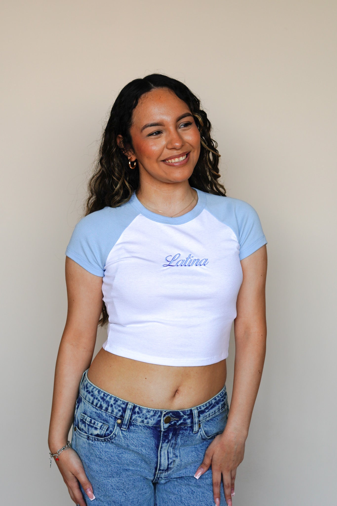 'Latina' Embroidered Rib Baby Tee