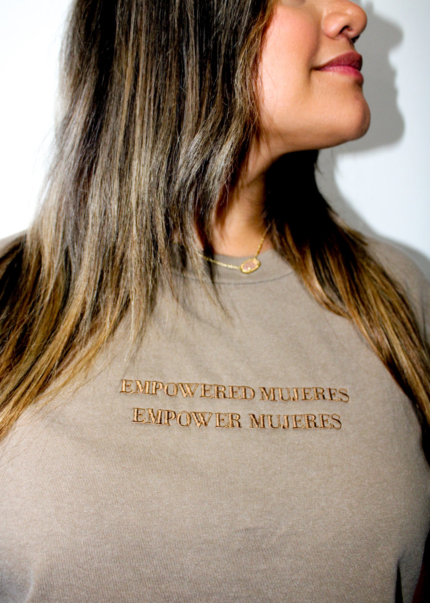 Monochrome 'Empowered Mujeres' Embroidered Shirt (Brown)